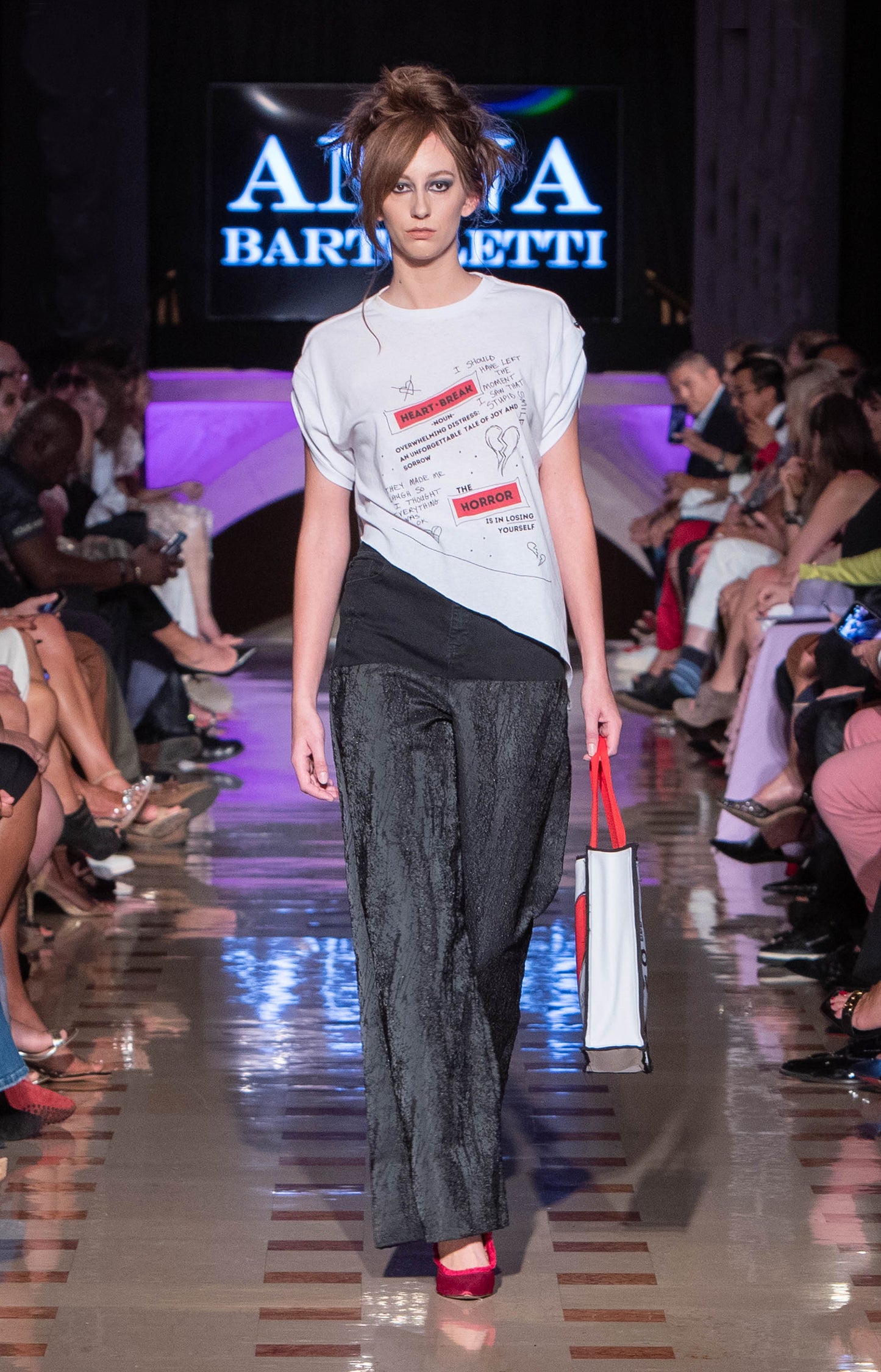 Black Textured Wide Leg Pants with Recycled Denim Waist