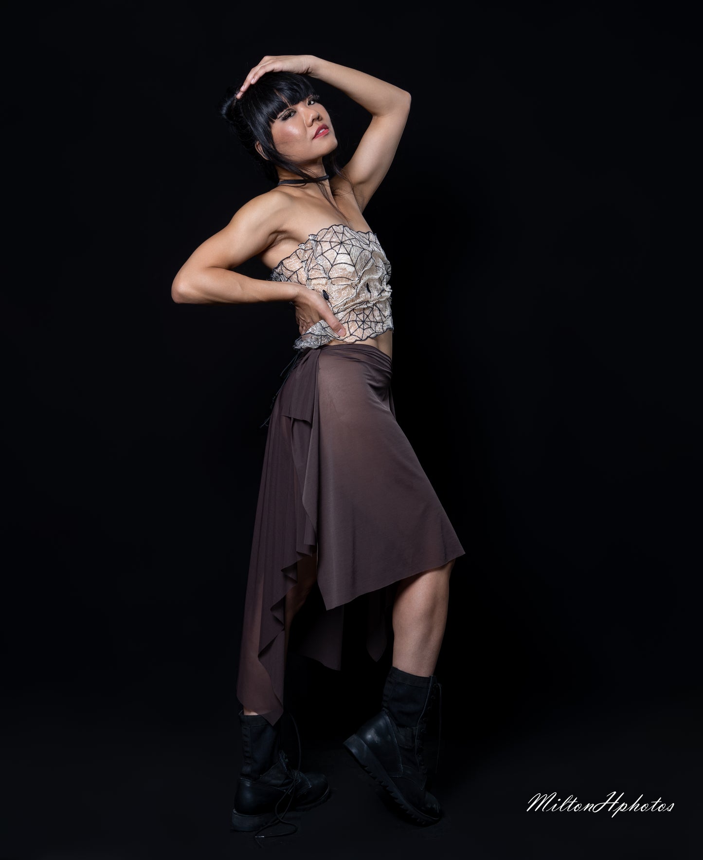 Sheer Stretch Hand Draped Skirt