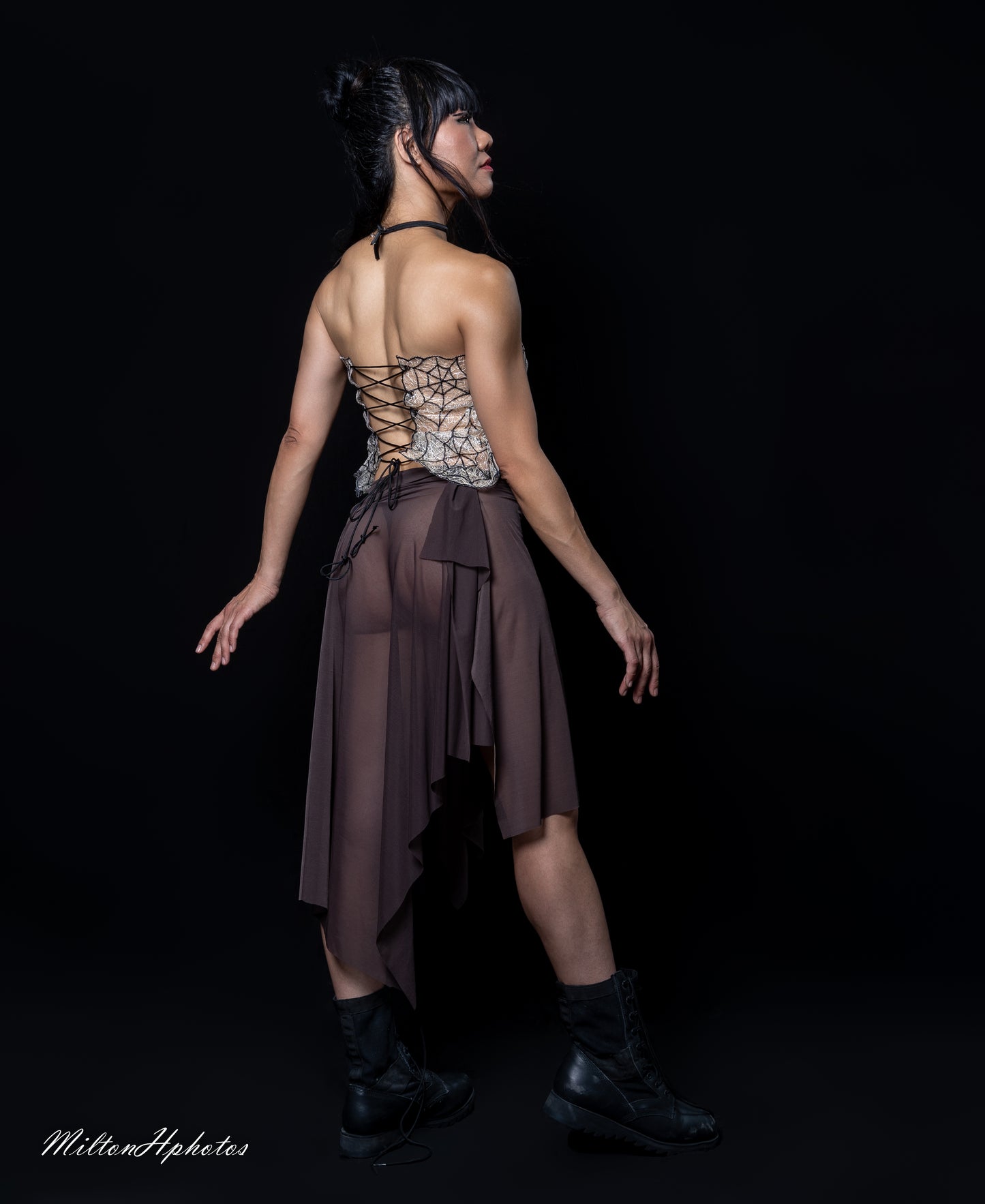 Sheer Stretch Hand Draped Skirt
